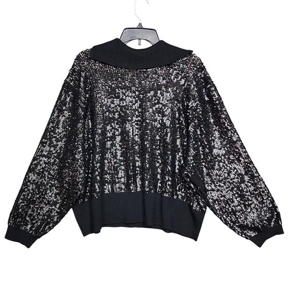 J.Crew Collection Sequin Reversible Zip-Up Turtleneck Sweater Black 3X - Picture 2 of 10
